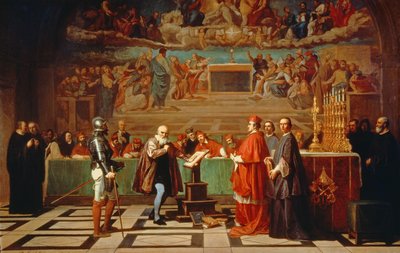 Galileo Galilei (1564-1642) före medlemmar av det heliga kontoret i Vatikanen 1633, 1847 av Joseph Nicolas Robert Fleury