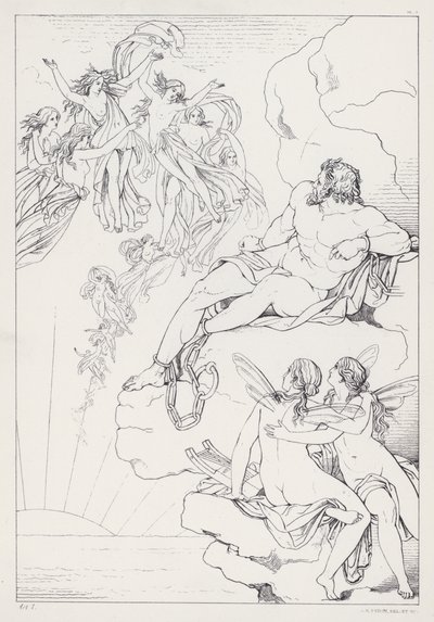 Shelleys Prometheus obundet, akt I av Joseph Noel after Paton