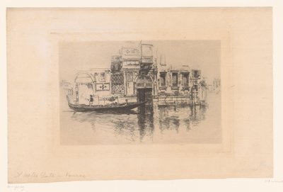 Gondol på en kanal En vattenport i Venedig (titel på objekt) av Joseph Pennell (signed by artist)