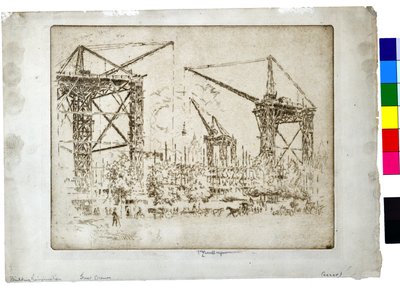 Building Kensington Great Cranes, ca 1905 (etsning på papper) av Joseph Pennell