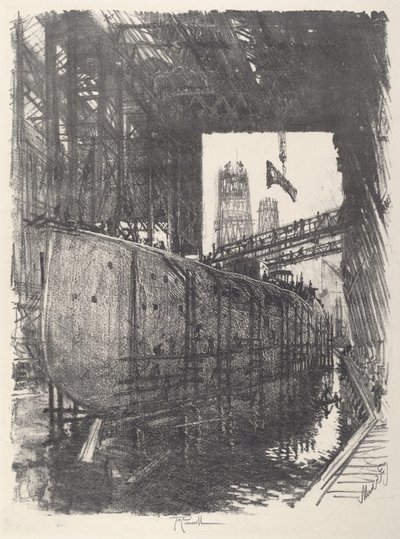 Bygger slagskeppet, 1917. av Joseph Pennell