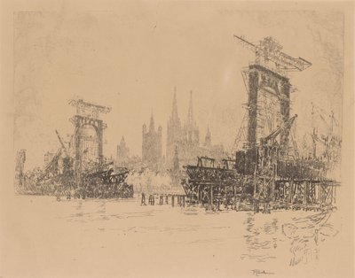 Byggandet av bron i Köln av Joseph Pennell
