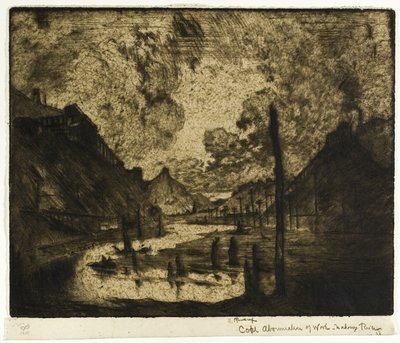 Kol-arbetsnedläggelse, Mahanoy River av Joseph Pennell