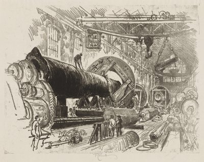 Engelska krigsarbete: Cutting and Turning a Big Gun av Joseph Pennell