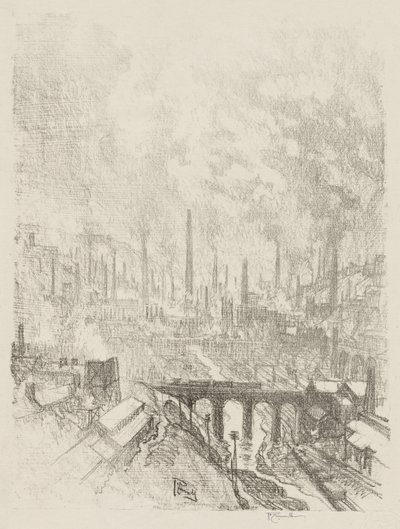 Engelska krigsarbetet: Munitions City, nr 1 av Joseph Pennell