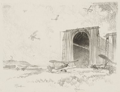 Engelska krigsarbetet: The Balloon-Shed av Joseph Pennell