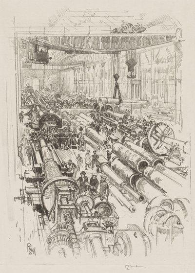 Engelska krigsarbetet: The Gun Shop av Joseph Pennell