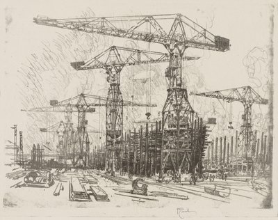 Engelska krigsarbetet: The Old Shipyard av Joseph Pennell