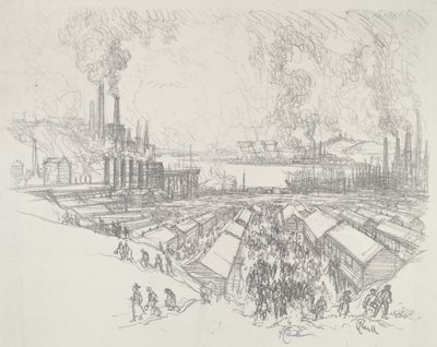 Klockan fem, 1916. av Joseph Pennell