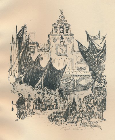 Blomstermarknad, Venedig, sent 1800-tidigt 1900-tal, 1925. av Joseph Pennell