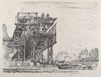 Gasverk från kanalen, Berlin, 1921. av Joseph Pennell