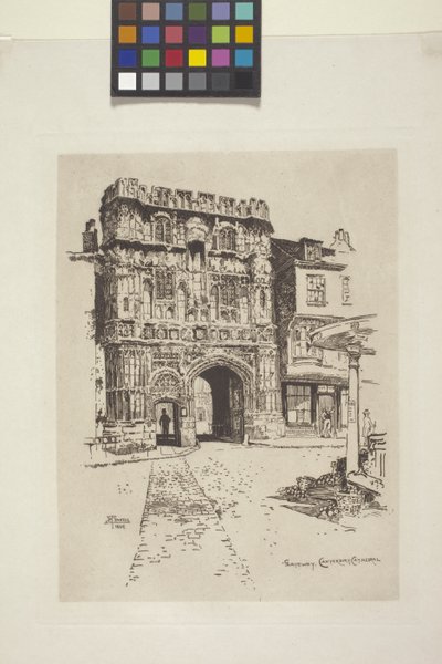 Gateway, Canterbury Cathedral (etsning på indisk papper, chine collé) av Joseph Pennell