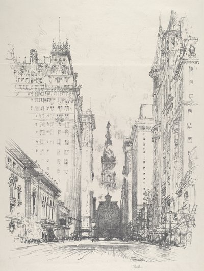 Vy uppför Broad Street från Spruce Street av Joseph Pennell
