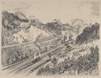 Tittar upp snittet från Bas Obispo, 1912. av Joseph Pennell