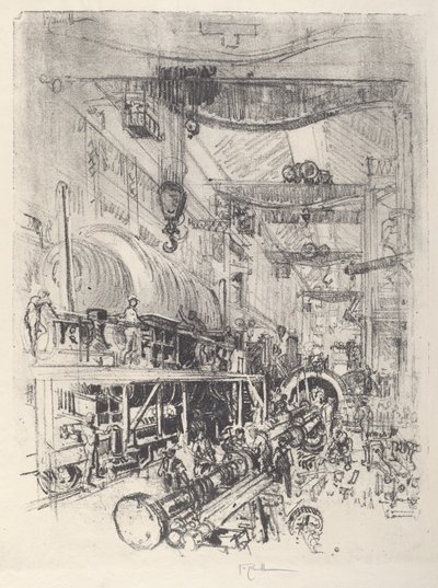 Att göra en turbinmotor, 1917. av Joseph Pennell