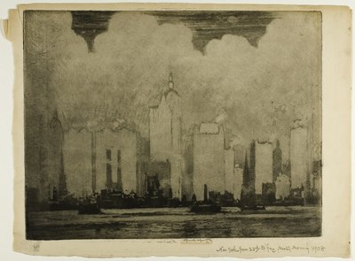 N.Y. från 23rd St. Ferry - i dimman av en morgon av Joseph Pennell