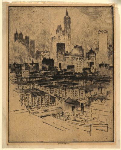 New York från Brooklyn Bridge av Joseph Pennell