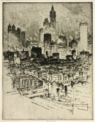 New York, från Brooklyn Bridge av Joseph Pennell