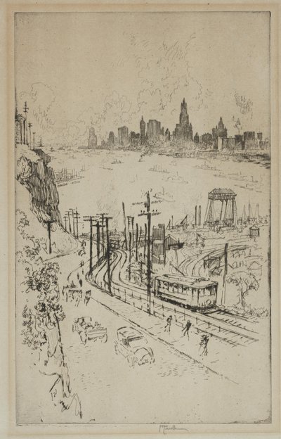 New York, från New Jersey av Joseph Pennell
