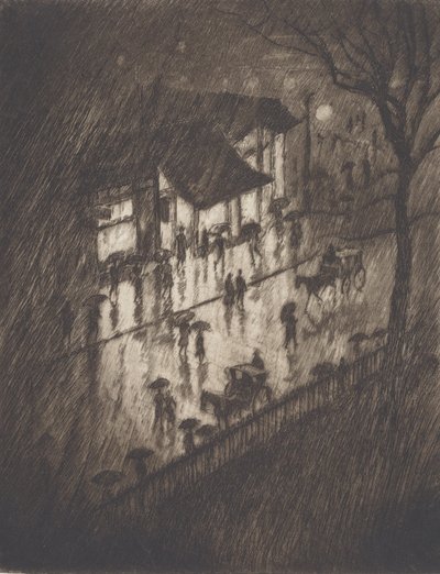 Regnig natt, Charing Cross-butiker, 1903. av Joseph Pennell
