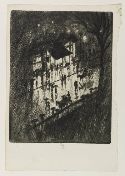 Regnig natt, Charing Cross-butiker, 1903 av Joseph Pennell