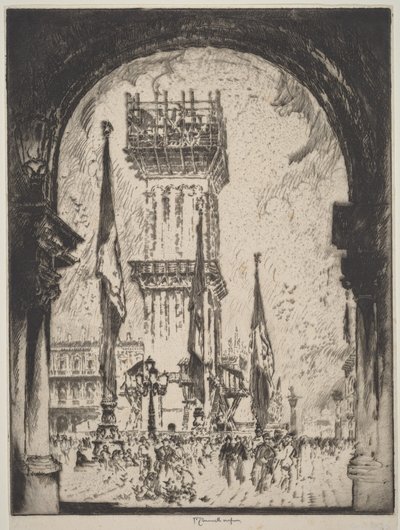 Återuppbyggnaden av kampanilen, Venedig, nr I av Joseph Pennell