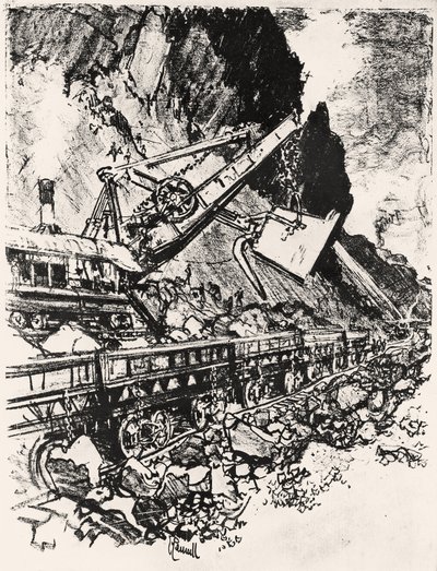 Steam Shovel Work: Culebra Cut, tallrik XIV från Panamakanalen av Joseph Pennell, 1912 (kol på papper) av Joseph Pennell