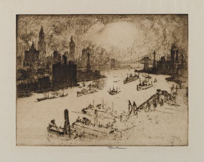 Solnedgång från Williamsburg Bridge, 1915 av Joseph Pennell