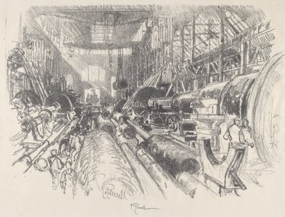 Världens största svarv, 1917. av Joseph Pennell
