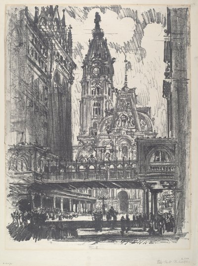 Stadshuset och bron över Market Street av Joseph Pennell