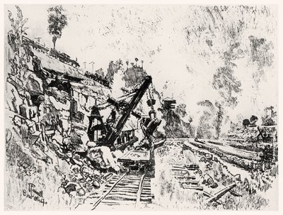 The Cut at Bas Obispo, plåt XI från Panamakanalen av Joseph Pennell, 1912 (kol på papper) av Joseph Pennell