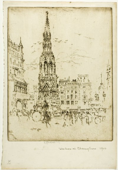 Elinor Cross, framför Charing Cross järnvägsstation av Joseph Pennell