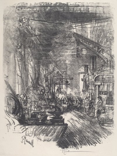 Smedjorna, 1917. av Joseph Pennell