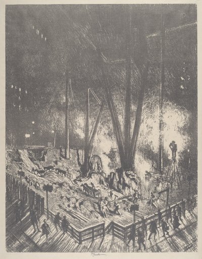 The Foundations, Building a Skyskrapa, 1910. av Joseph Pennell