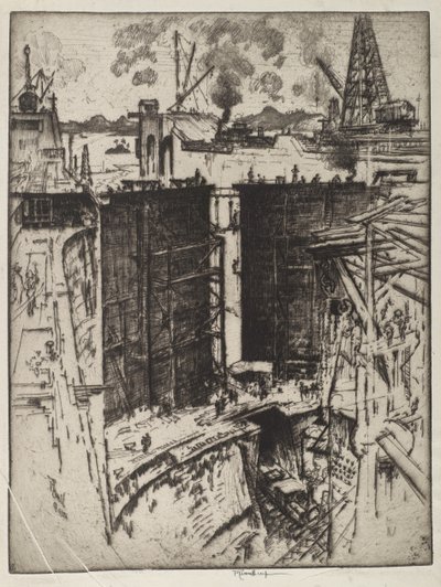 The Guard Gate, Gatun Lock, Panama, 1912 (etsning på papper) av Joseph Pennell