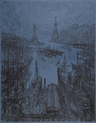 Hamnen, Genua, 1913 av Joseph Pennell