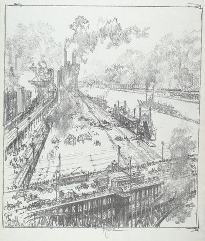 The Levee från Eads Bridge, St. Louis av Joseph Pennell