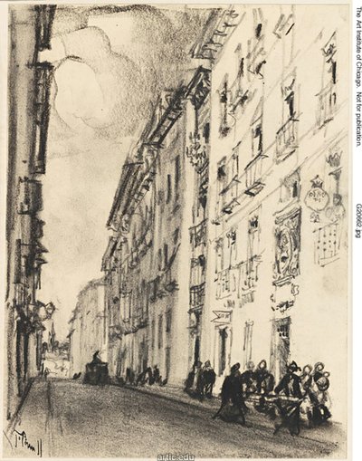 Cervantes-gatan och Lope de Vega, Madrid av Joseph Pennell