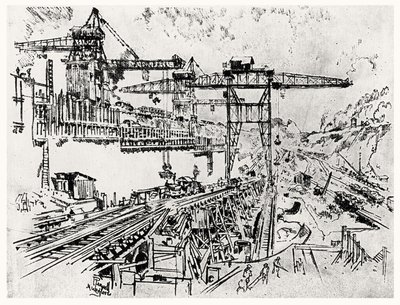 The Walls of Miraflores Lock, skylt XXIII från Panamakanalen av Joseph Pennell, 1912 (kol på papper) av Joseph Pennell