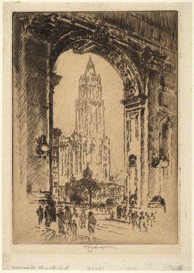 Woolworth Building genom bågen av Joseph Pennell