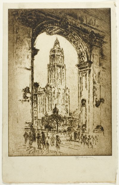 Woolworth genom bågen av Joseph Pennell