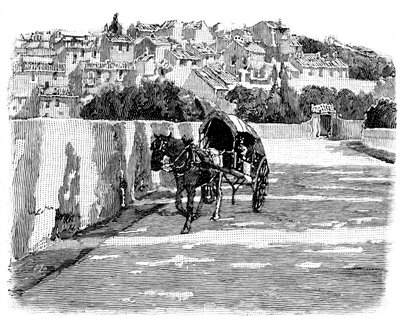 Village du Midi (södra) i Frankrike med hästdragen vagn. Gravyr av Joseph Pennell 1888 (detalj). av Joseph Pennell