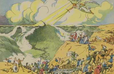Moses korsar Röda havet (färglitografi) av Joseph Porphyre Pinchon