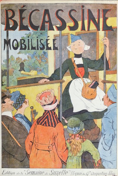 Becassines avresa, omslag till "Becassine Mobilisee", ur "la Semaine de la Suzette", ca 1914 (färglitografi) av Joseph Porphyre Pinchon