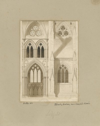 Interiör av Lichfield Cathedral - Nave: sepiateckning av Joseph Potter