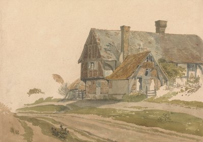 Bondgård med figurer vid dörr och fönster av Joseph Powell