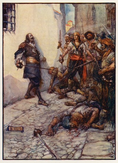 Hårt och länge kämpade denne galante man (färglitografi) av Joseph Ratcliffe (after) Skelton
