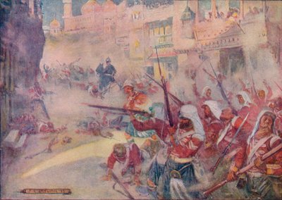 Brittiska soldater sågs slåss genom gatorna, 1908, c1920. av Joseph Ratcliffe Skelton