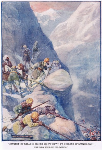 Krossade av rullande stenar, mejas ner av salvor av muskötskott, föll männen i hundratals av Joseph Ratcliffe Skelton