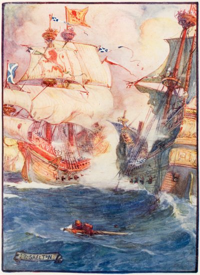 Sjökamp mellan skotska och engelsmän av Joseph Ratcliffe Skelton
